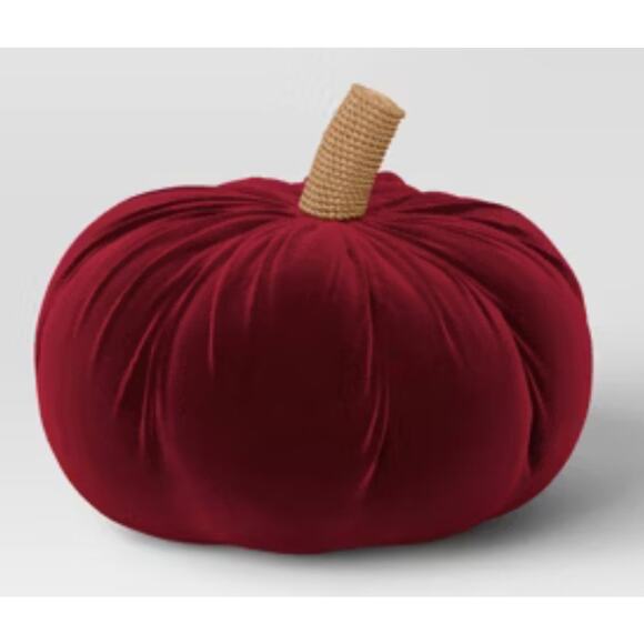 Threshold Pumpkin Shaped Velvet Throw Pillow Red New - Picture 1 of 6